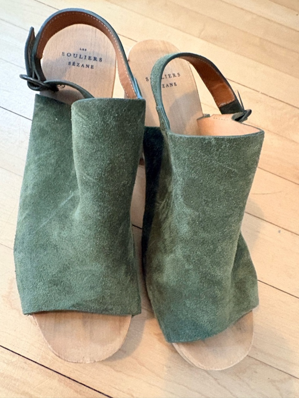 Sezane Olive Green Suede Dakota Clogs - Picture 3 of 5